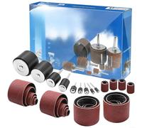 Juego de lijadora de tambor de 20 piezas con 80/120, manguitos de lijado para madera, metal y plástico, herramienta de pulido con caja de almacenamiento (C)