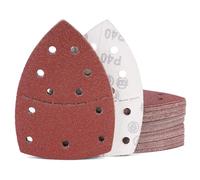 Juego de lijadoras triangulares (60 unidades, 105 x 152 mm (93 x 93 x 93 mm), 11 agujeros de grano 40, para Bosch PSM 100A, PSM 160, PSM 200 AES, PSM 18, PDA 180, para madera, metal, plástico