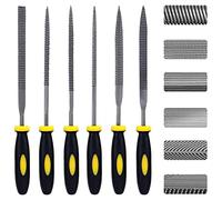 Juego de limas de aguja, 6 unidades, minikit de limas de acero al carbono con asa, incluye revestimiento plano/plano/medio, cuadrado/redondo/triángulo, adecuado para metal, madera, vidrio (pequeño)