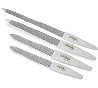 Juego de limas de uñas profesionales de Solingen para manicura, fabricadas en Alemania, de 2 caras finas/gruesas, para pedicura, de zafiro, en diferentes tamaños, para un cuidado óptimo de las uñas para manos y pies (juego de 4)