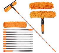 Juego de limpiacristales con mango telescópico de 425 cm, 2 en 1, juego de limpiacristales telescópico, con paño de microfibra y rasqueta para interior y exterior, ventana alta, cristal de coche