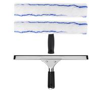 Juego de limpiacristales para ventanas, juego de limpieza de ventanas, con extractor de silicona y 3 estropajos de microfibra, para placas de cerámica, ventanas, baño, coche, cristal, limpieza