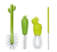 Juego De Limpiador De Botellas De Agua: Diseño De Cepillo De Cactus Verde De 4 Piezas, Herramienta De Limpieza De Botellas De Cuello Estrecho, Fregador De Tazas Y Decantadores Reutilizables, Accesorio