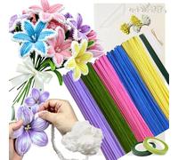 Juego de Limpiador de Pipa de Macaron en Flor, 300 piezas Limpiador para pipa, 1 lana, 50 perlas, 100 gasas, 15 hilos de flores, 2 cintas adhesivas, 2 papeles