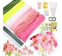 Juego de limpiador de pipas para manualidades, 500 unidades en 6 colores para manualidades, limpiador de pipas de flores con palos de flores, rollos de cinta adhesiva, barras adhesivas, instrucciones