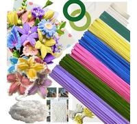 Juego de limpiadores de pipas de 5 colores, 300 unidades, para manualidades, con 1 lana para limpiar pipas de flores, 50 cuentas, 100 estambres, 15 alambre de flores, 2 cintas adhesivas, 2 papel de