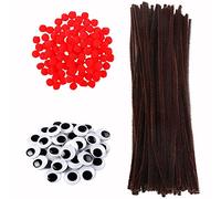 Juego de limpiadores de tuberías de Navidad que incluye 100 piezas de limpieza de tuberías de color marrón, tallos de chenilla, 300 piezas de ojos y 200 pompones rojos para Navidad, manualidades,