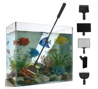 Juego de limpieza de acuario 5 en 1 con limpiador de parabrisas de 50 cm y rascador de algas para lavabos de cristal, con cepillo, red, rastrillo de grava, esponja y cepillo angular, accesorios de