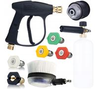 Juego de limpieza de alta presión pistola 300 bar M22 con pistola de espuma de 1 L, 5 boquillas Quick Connect, cepillo giratorio de 1/4" QC y adaptador Lavor Click HQ | Universal para Parkside, Lavor