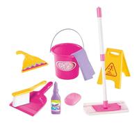 Juego de Limpieza de Juguetes para niños: Escoba, recogedor, trapeador, Cepillo, Cubo, señal de precaución, construcción de y Duradero, diseño Educativo Colorido, Seguro para niños, j