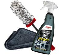 Juego de limpieza de llantas con cepillo largo de microfibra Sonax + limpiador de llantas de 1 litro + paño seco detailmate de 40 x 40 cm - ideal para llantas de aluminio