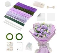 Juego de limpieza de pipas de flores, 400 unidades, 4 colores, limpiador de pipas con 20 tallos de flores, 150 pistilos, 100 cuentas, cinta de flores, lámina de celofán, tarjeta de felicitación e