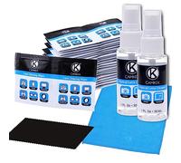 Juego de Limpieza para Lentes y Pantallas - 2 Botellas de Spray, 2 Paños de Microfibra (tamaño L + S), 50 paños húmedos envueltos Individualmente - para anteojos, Gafas de Sol, Lentes de Camara