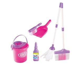 Juego de limpieza para niños - Herramientas domésticas con apariencia simulada, accesorios para escoba infantil, cubo de trapeador, juego de interacción imaginativo en rosa, recogedor de rol, ABS