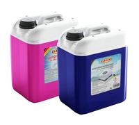 Juego de líquido sanitario, 2 x 5 litros, color azul y depósito de descarga para inodoros de camping para depósitos de agua fresca y de aguas residuales, inodoros químicos adicionales, depósito de