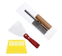 Juego de Llanas Alisadoras Profesionales, 1 Llana Alisadora de 300 × 100 mm de Acero Inoxidable con Mango, 1 Espátula de 100 mm y 1 Rascador de Plástico, para Enlucir, Hormigón, Alisar (Plata)