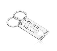 Juego de llaveros de corazón personalizados con nombre y fecha de rey grabado, llavero de amor, regalo para novios, novios, parejas, llaveros (2 piezas)