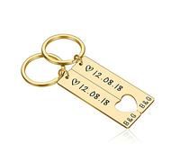 Juego de llaveros de corazón personalizados con nombre y fecha de rey grabado, llavero de amor, regalo para novios, novios, parejas, llaveros (2 piezas)