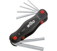 Wiha Herramienta multiusos PocketStar Hexagonal, de 7 unid. (23041) | El soporte plegable con botón de apertura proporciona una selección rápida de llaves y un almacenamiento compacto.