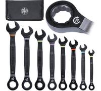 KLEIN TOOLS 69408MG - Juego de llaves combinadas de trinquete métricas, 8 a 19 mm, aleación de acero de 90 dientes con bolsa de espuma, 8 piezas