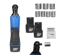 Juego de llaves de carraca eléctricas de 12 V, batería de 3/8 pulgadas, incluye 2 baterías de litio de 1500 mAh y 7 enchufes, con LED incorporado, función de avance y retroceso
