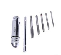 Juego de llaves de trinquete ajustables con mango en T para grifos de tornillo métricos -M8, llave de grifo de 6 piezas con 5 grifos, herramienta de acero cromado para