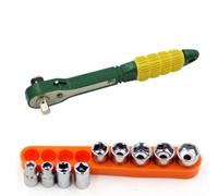 Juego de llaves de trinquete compactas de 1/4 pulgadas que incluye enchufes de 5 mm a 13 mm más puntas de destornillador para tareas de mantenimiento de automóviles y hogar (10 piezas)