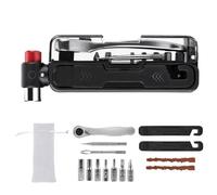 Juego de llaves de trinquete portátiles multifunción 15 en 1, juego de herramientas múltiples para neumáticos para bicicletas de carretera, compactas, kits de herramientas de ciclismo