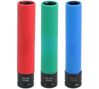 Juego de llaves de tubo de tuerca de impacto extralargas, 3 piezas de enchufe profundo de 17 mm, 19 mm, 21 mm, 150 mm, enchufe de acero cromado y molibdeno para ruedas de automóviles y cambio de