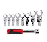 Juego de llaves de tuerca acampanada de cabeza flexible, 9 piezas de 9 a 19 mm, juego de llaves métricas de línea de freno, caja de compensación, juego de llaves de tuerca acampanada giratorias de 12