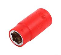 Juego de llaves de vaso aisladas de 3/8 pulgadas, 1000 V, herramienta de seguridad de alto voltaje para electricistas, tamaños métricos hexagonales de 9 a 27 mm con mango de goma TPE (15 mm)