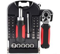 Juego de llaves de vaso con llave ajustable y puntas de destornillador para mantenimiento automotriz y bricolaje general, acero al cromo vanadio tratado térmicamente con revestimiento de óxido negro