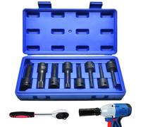 Juego de llaves de vaso de 8 piezas, 1/2 pulgadas fuerza XZN con estuche de almacenamiento, M5, M6, M8, M10, M12, M14, M16, M18, Cr-Mo