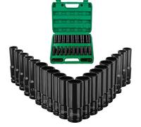 Juego de Llaves de Vaso de Impacto, 20 Piezas, 8-32mm, Acero Cromo Vanadio, Revestimiento Negro, para Mantenimiento Auto y Reparación de Coche