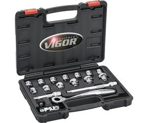 Juego de llaves de vaso extraplanas V6 VIGOR, 3/8 de pulgada