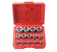 Juego de llaves de vaso hembra de acero al cromo vanadio E para Torx Star 14 piezas 1/2 3/8 1/4 Drive E4-E24 con estuche de almacenamiento para herramientas manuales Equipo de taller