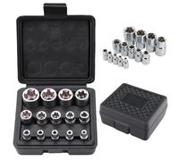 Juego de llaves de vaso Torx de 14 piezas: WANDGU 1/2'', 1/4'', 3/8'', E4, E5, E6, E7, E8, E10, E11, E12, E14, E16, E18, E20, E22, E24 con caja de almacenamiento, color negro