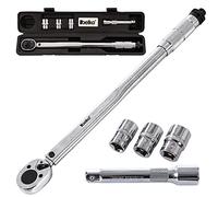 Juego de llaves dinamométricas (6 piezas, 28 - 210 Nm, 1/2 pulgadas, CV, incluye 3 llaves de vaso y extensión, incluye maletín +/- 4% de tolerancia, llave precisa con carraca reversible)