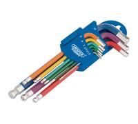 Juego de llaves hexagonales metricas con cabeza esferica draper-9 pcs de colores