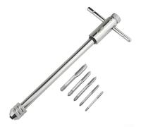 Juego de llaves métricas profesionales con mecanismo de trinquete reversible y cinco grifos de acero de aleación de alta dureza para roscas M3, M5, M6, M8, diseño compacto de mango en T que garantiza