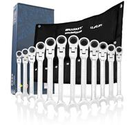 Juego de llaves trinquete articuladas de 12 piezas I Juego de 8-19 mm I Llave de boca de trinquete