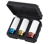 Juego de llaves tubulares de 1/2 pulgadas, 3 piezas, insertos protectores para llantas de aleación de 17, 19 y 21 mm, llave de impacto, tuercas de impacto Cr-Mo, tuercas de rueda, juego de protección