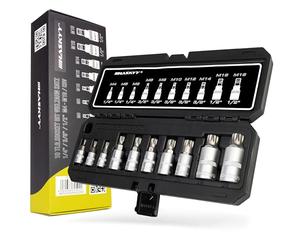 Juego de llaves XZN de dientes múltiples 1/4" 3/8" 1/2" Juego de puntas de tuercas con orificio frontal de 10 piezas M4, M5, M6, M8, M9, M10, M12, M14, M16, M18