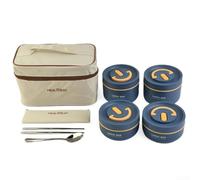 Juego de lonchera apilable con bolsa de aislamiento al vacío para retención de temperatura, sello de silicona a prueba de fugas y asa de transporte para un fácil transporte (I)