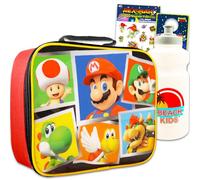 Juego de lonchera Mario para niños, paquete con bolsa de almuerzo Super Mario más botella de agua, calcomanías, más | Cubo de almuerzo de Mario para niños, niñas