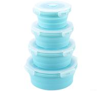 Juego de lonchera plegable de silicona, apto para microondas, recipiente redondo para almacenamiento de alimentos con tapa a prueba de fugas para viajes, camping, picnic al aire libre, kit de 4 piezas