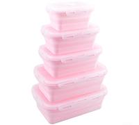 Juego de lonchera plegable de silicona, materiales de grado alimenticio, apto para microondas, diseño rectangular con sello hermético, almacenamiento portátil de alimentos de 4 piezas (D)