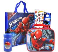 Juego de lonchera Spiderman para niños, paquete con lonchera Spiderman, bolsa de mano Spiderman, botella de agua, calcomanías, más | Bolsa de almuerzo Spiderman para niños