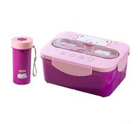 Juego de lonchera y taza de agua para estudiantes, recipiente de plástico para el almuerzo escolar con taza a juego, apto para lavavajillas, almacenamiento portátil compacto para comidas (kit rosa)