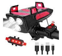 Juego de luces LED para bicicleta con soporte para teléfono recargable, luz para bicicleta de 4000 mAh con banco de energía con timbre y luz trasera, linterna para bicicleta, senderismo, camping, toda
